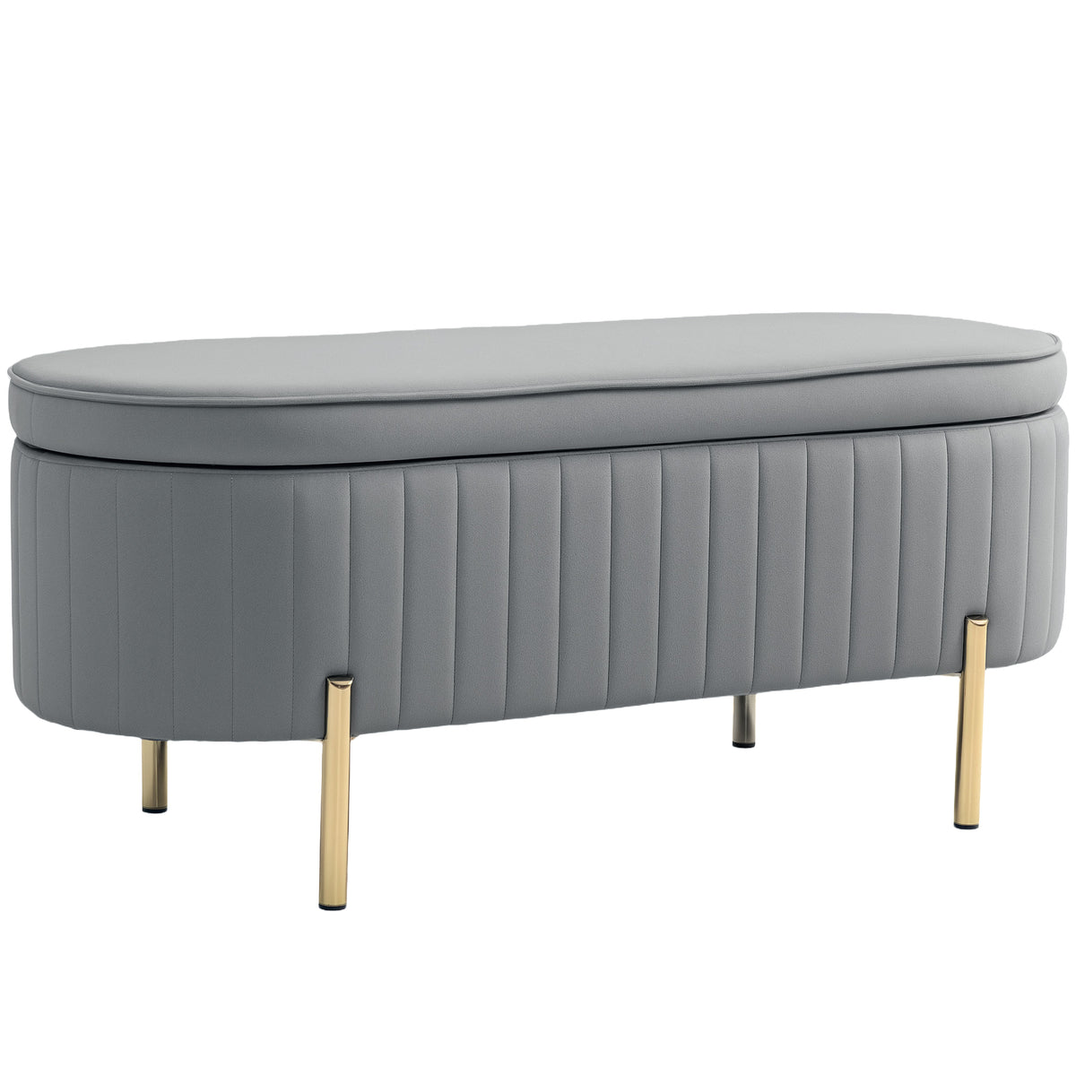 Banc de rangement, bout de lit en velours avec couvercle, pieds en métal, capacité 72 L, 107x42x45,5cm, gris-0