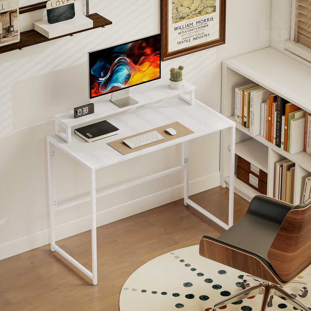 Bureau d'ordinateur pliable avec support d'écran, pour chambre, petits espaces, 100 x 48 x 87,5 cm, blanc-9