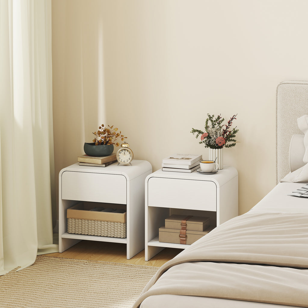 Lot de 2 tables de chevet, table d'appoint moderne avec compartiment ouvert et tiroir, 40 x 35 x 45 cm, blanc-1