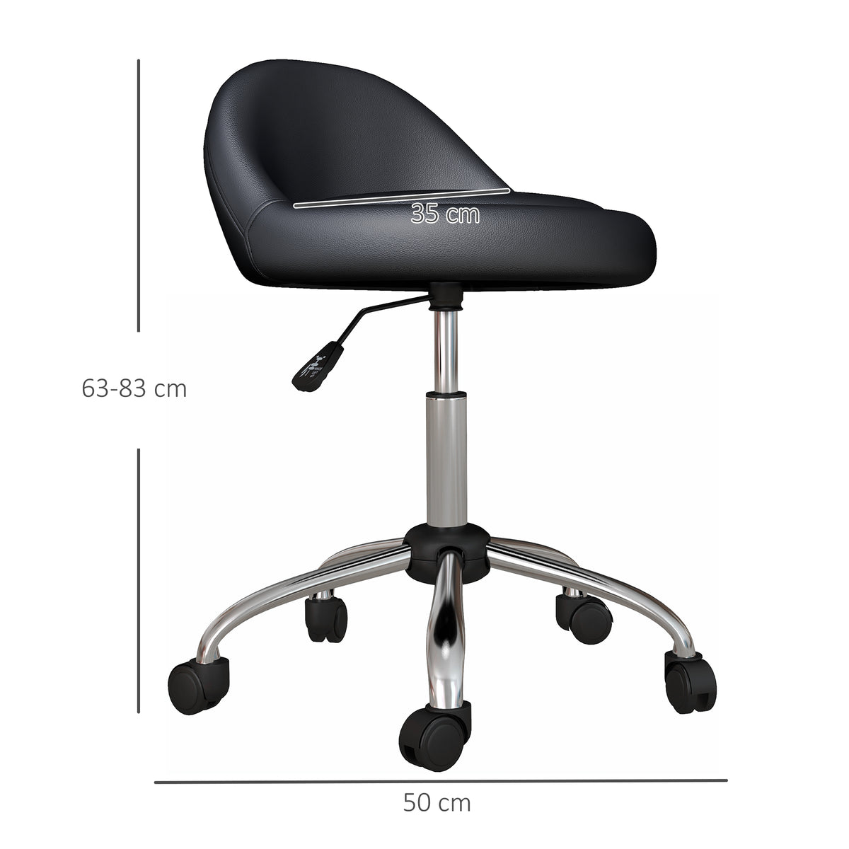 Tabouret à roulettes tabouret de travail pivotant 360° hauteur réglable 53-73 cm revêtement synthétique noir-2