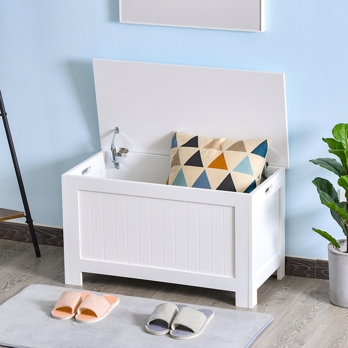 Coffre de Rangement avec Charnières de Sécurité, Boîte de Rangement en Bois, Coffre à Jouets avec Couvercle-1