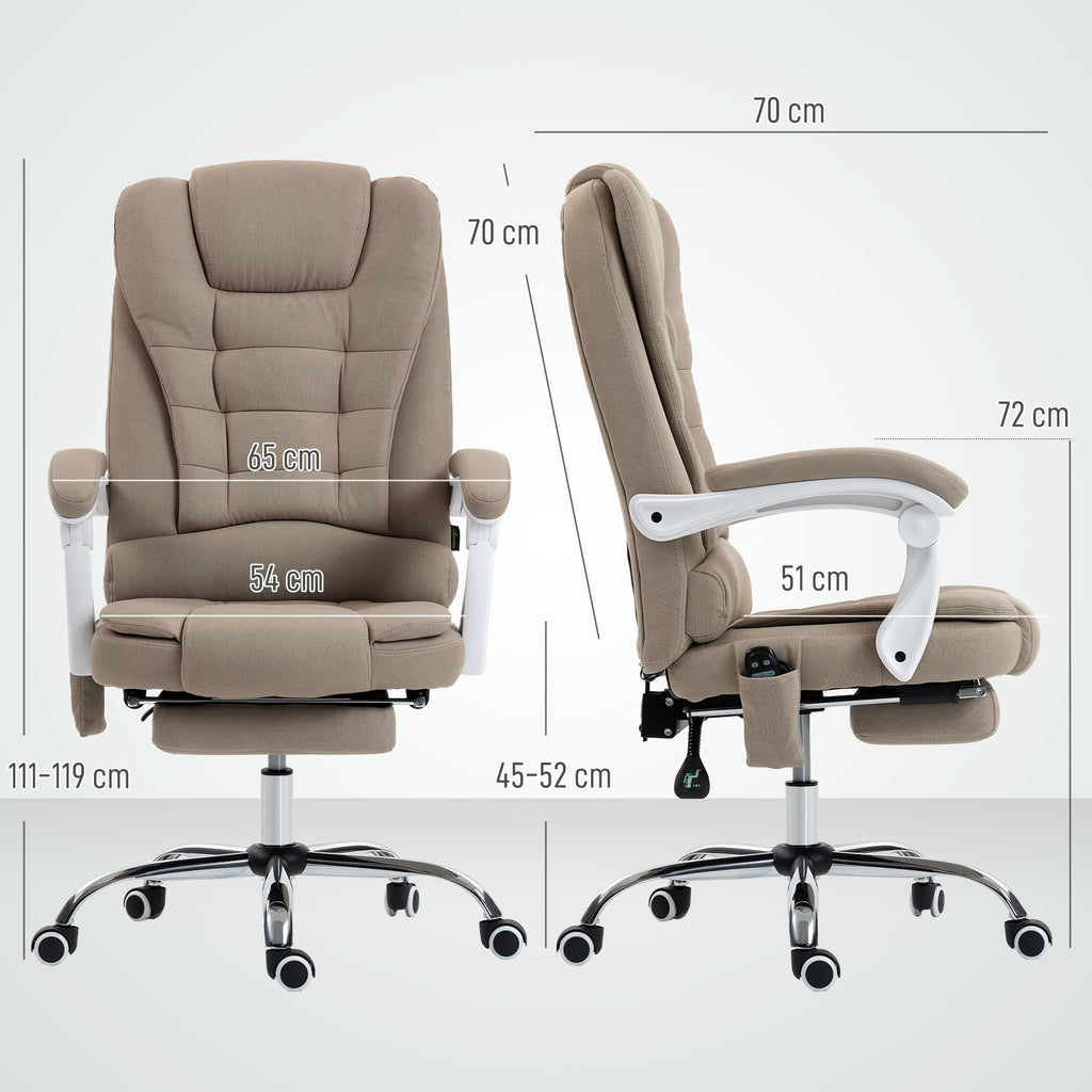 Fauteuil de bureau direction massant chauffant hauteur réglable dossier inclinable toile de lin beige-2