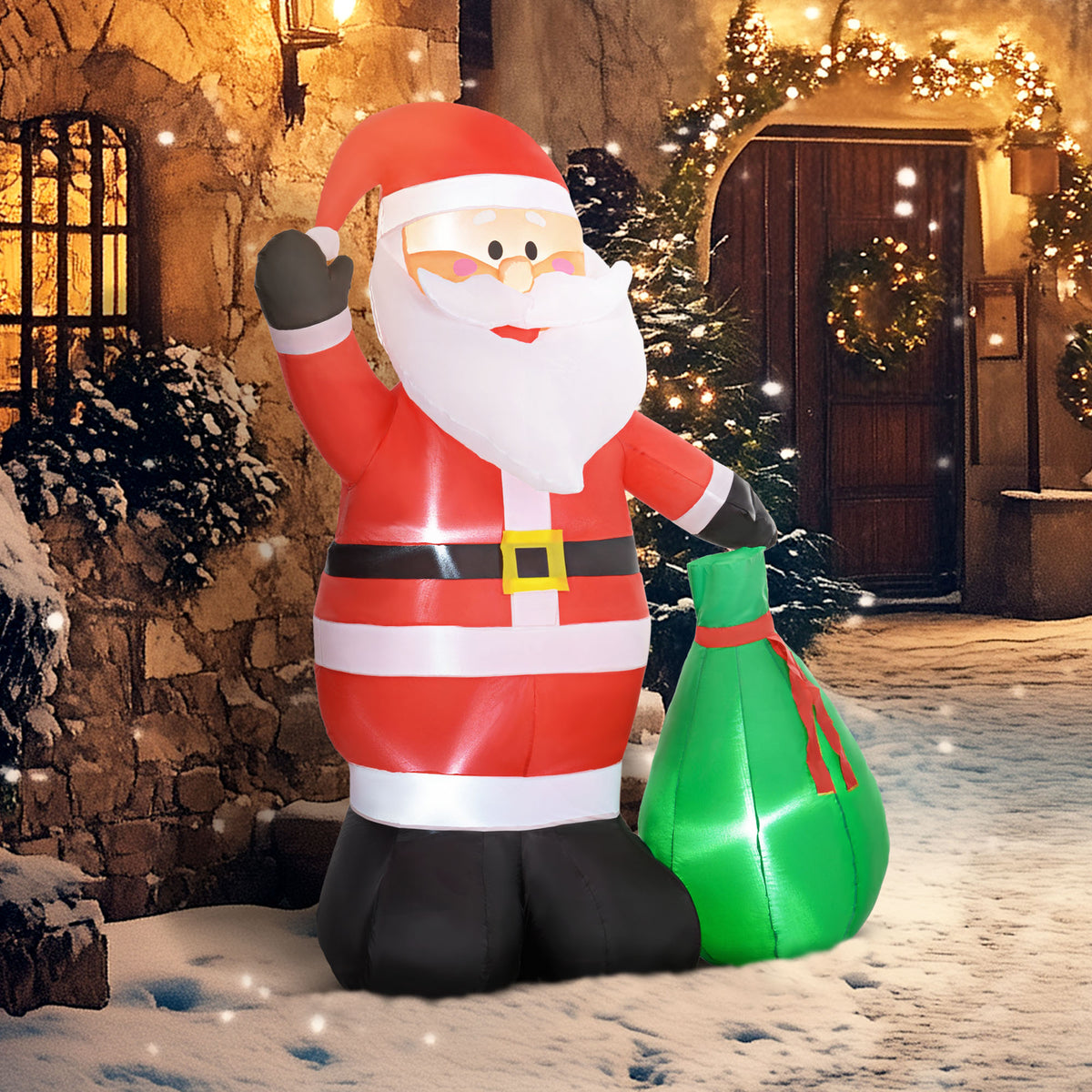 Père de Noël gonflable de 180 cm avec lumières LED, matériel fixation et souffleur, intérieur et extérieur-1