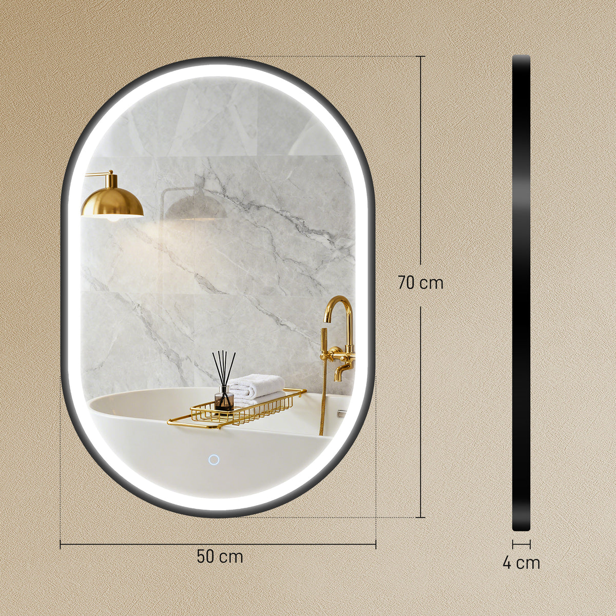 Miroir salle de bain éclairage LED 50x70cm, miroir lumineux salle de bain mural interrupteur tactile, lumière 3 couleurs-2