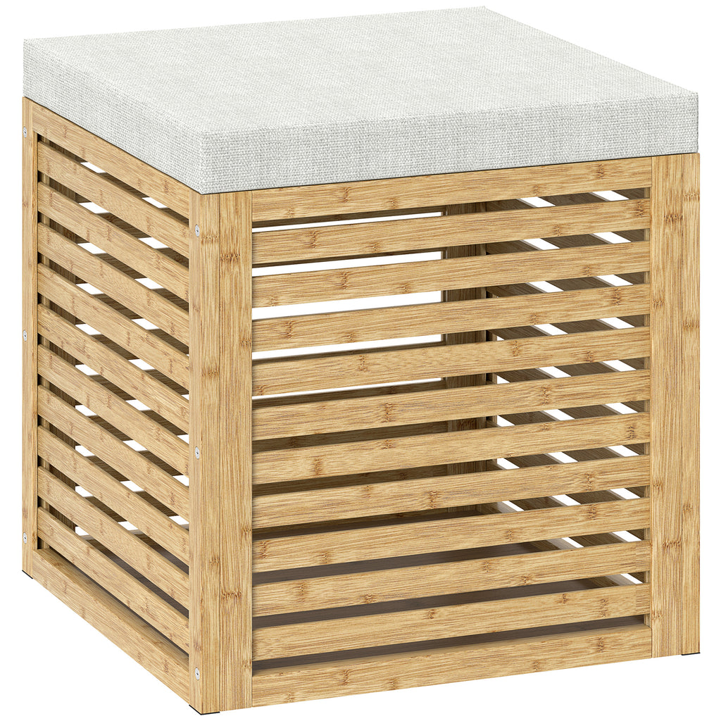 Coffre de rangement tabouret de rangement 54.76 L design lamellé cadre en bambou naturel 40 x 40 x 47 cm bois naturel-0