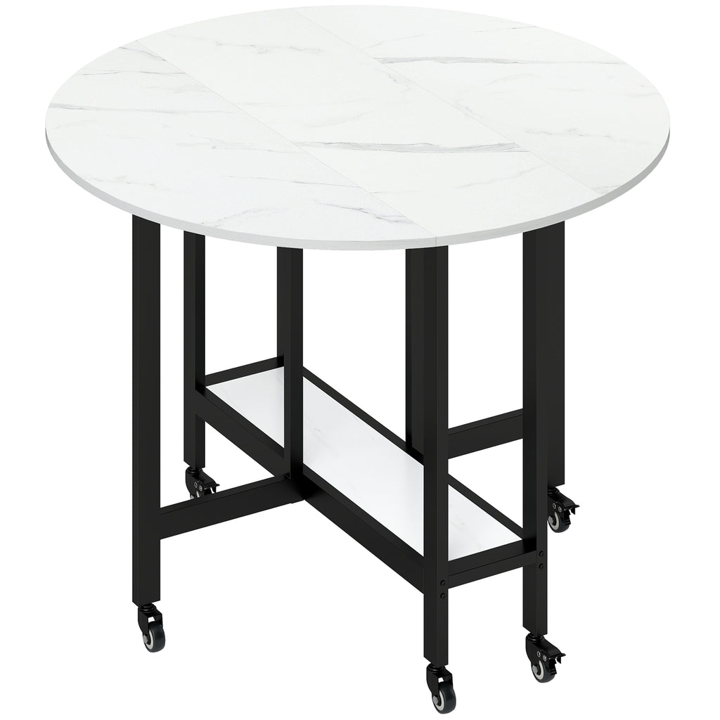 Table à Manger Pliante sur Roulettes, Table de Cuisine pour 4 Personnes avec Étagère Intégrée, 100 x 100 x 75 cm, Blanc-0