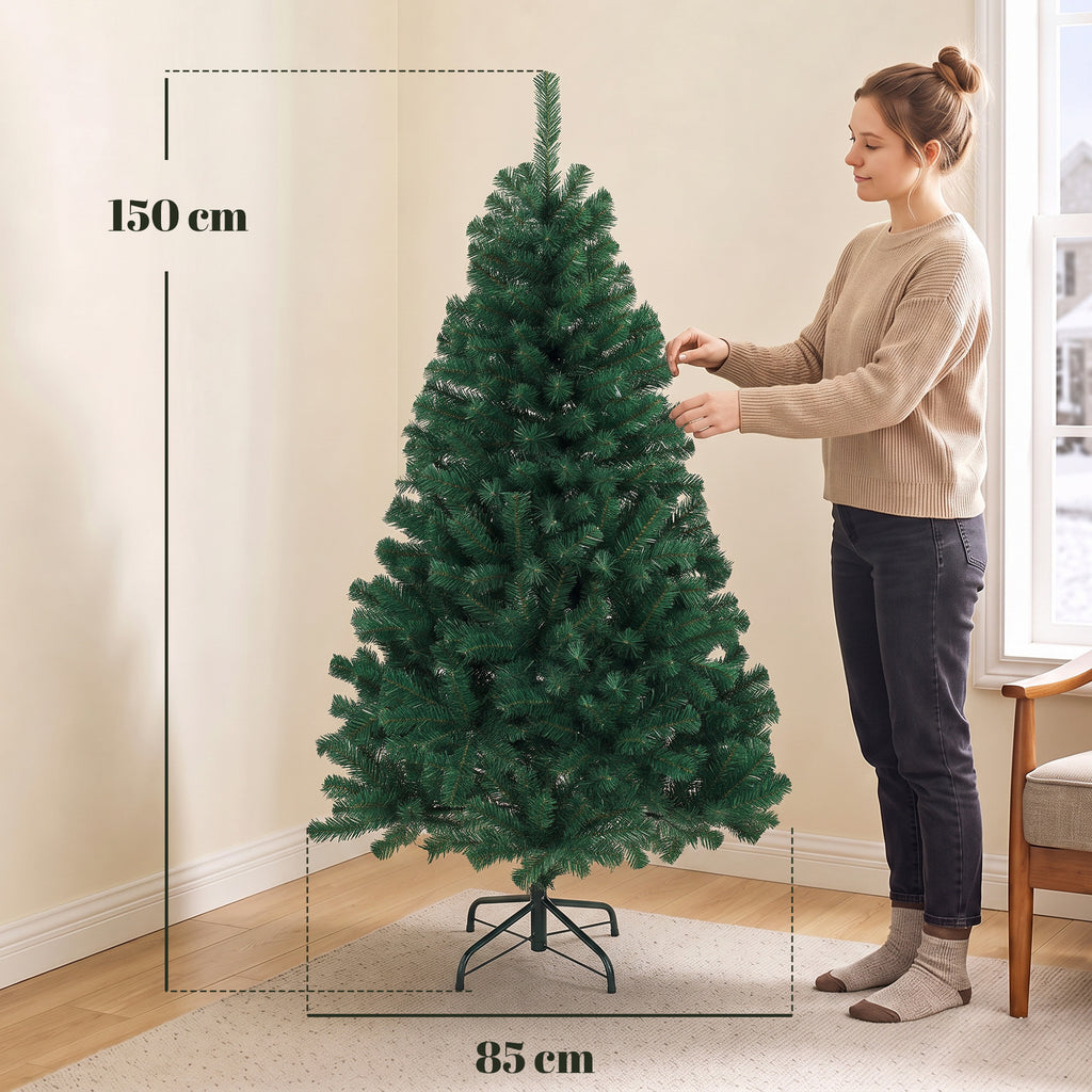 Sapin de Noël Artificiel 150 cm, Arbre de Noël avec 420 Pointes de Branches Articulées, Support Pliable en Acier, Vert-2