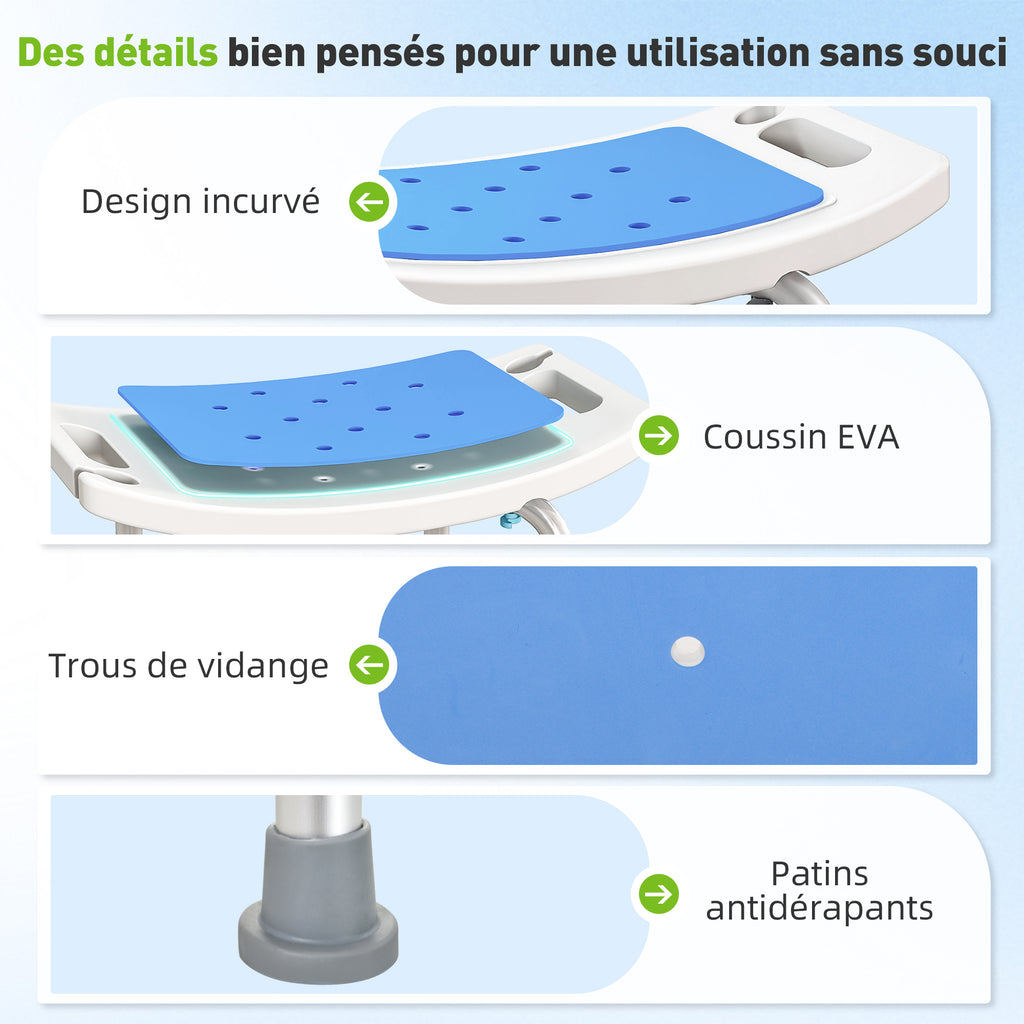 Siège de Douche réglable en Hauteur Tabouret de Douche Ergonomique Pieds antidérapants Charge Max. 135 Kg alu HDPE Blanc Bleu-4
