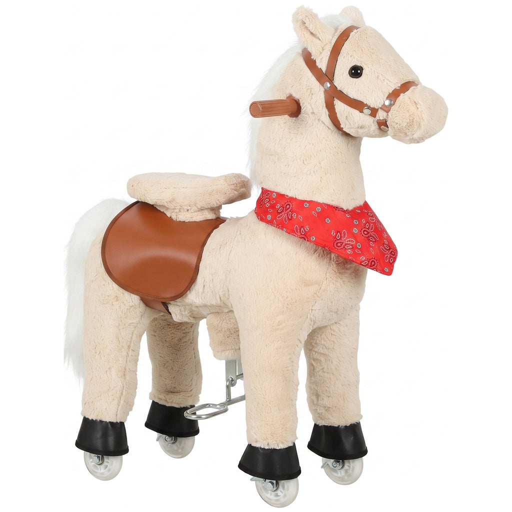 Cheval à bascule en peluche avec tête rotative, roues roulantes et sons de hennissement, dès 2 ans, marron clair-0