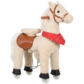 Cheval à bascule en peluche avec tête rotative, roues roulantes et sons de hennissement, dès 2 ans, marron clair-0