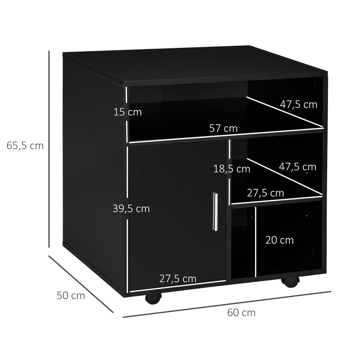 Support d'imprimante organiseur bureau caisson placard porte 3 niches + grand plateau panneaux particules noir-2
