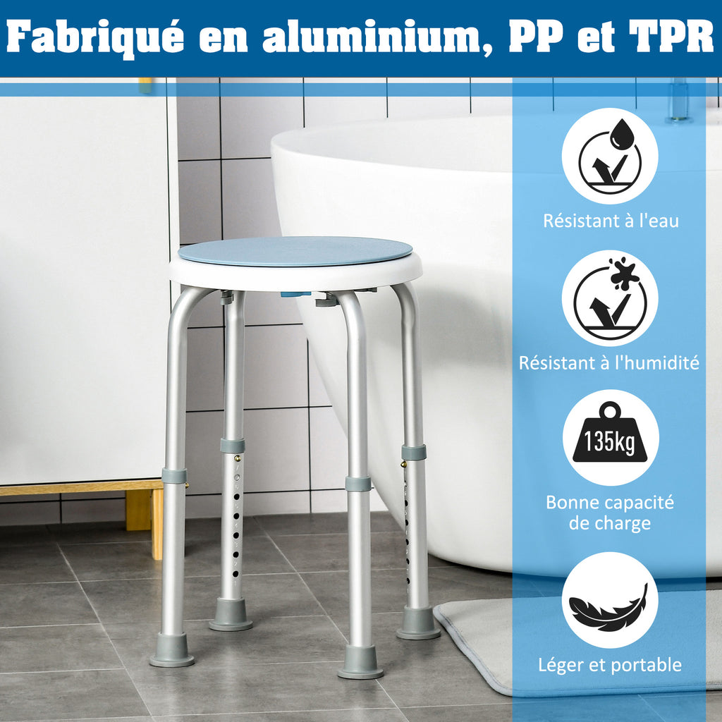 Tabouret de douche siège de douche antidérapant tabouret de bain hauteur réglable pivotant à 360° en aluminium-4