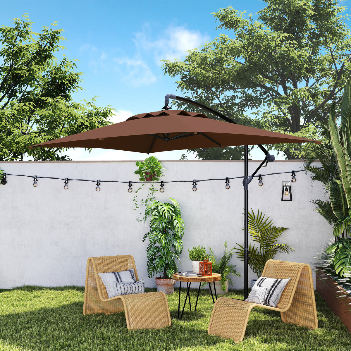 Parasol déporté parasol rectangulaire extérieur manivelle et 6 baleines acier protection UV dim. 294L x 193l x 250H cm-7