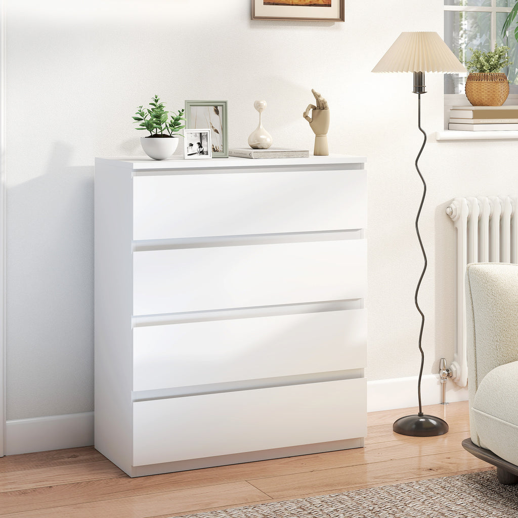 Commode 4 tiroirs, meuble de rangement épuré pour chambre, intérieur, 80 x 39 x 95 cm panneau de particules blanc-1
