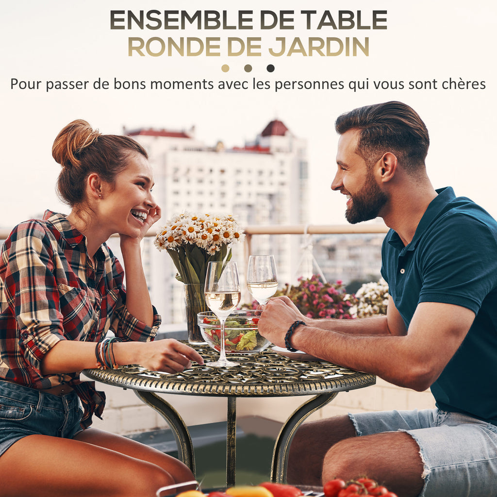 Ensemble bistrot pour jardin en aluminium salon de jardin 3 pièces 2 chaises + table ronde imitation fer forgé-5