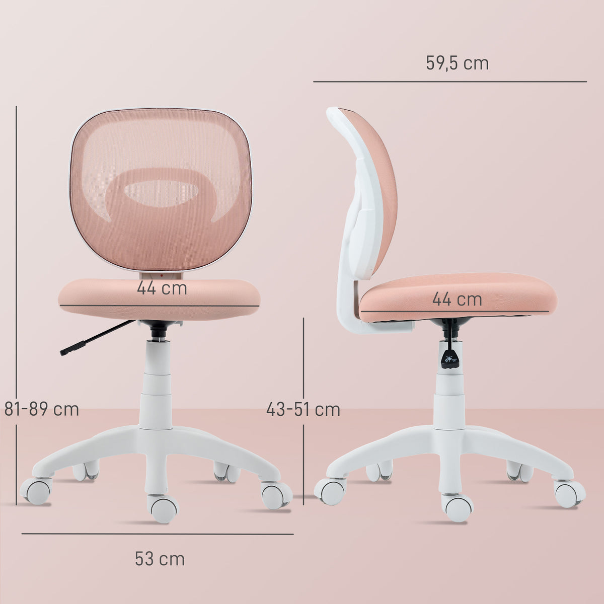 Chaise de Bureau Ergonomique sans Accoudoirs, Fauteuil de Bureau en Maille, Hauteur Réglable, Rose-2