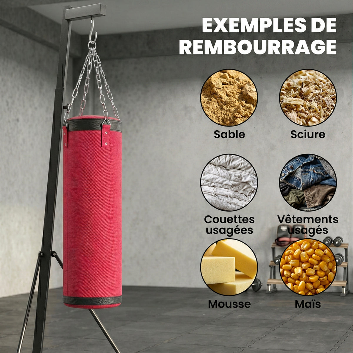 Support Sac de Frappe Autoportant avec Sac de Frappe et Base Lesté Réglable en Hauteur 175x91x231cm Rouge-5