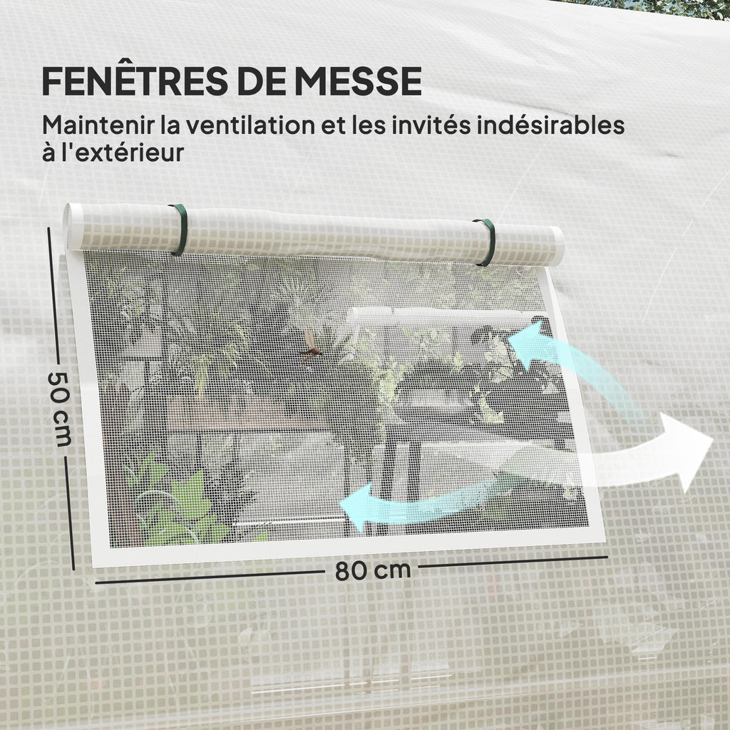 Serre tunnel de jardin 18m², serre de jardin tunnel avec portes et 8 fenêtres, bâche PE 140g/m² 600 x 300 x 200 cm blanc-6