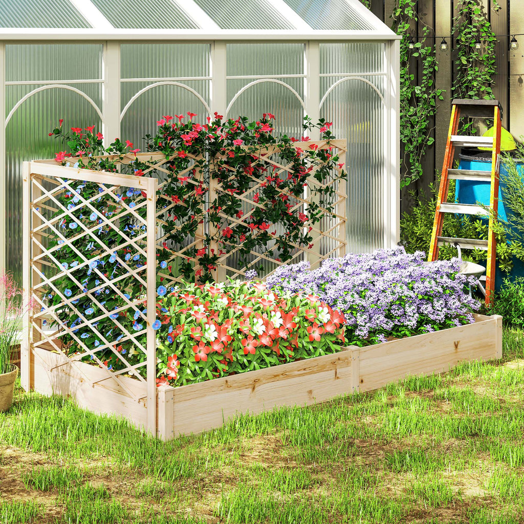 Jardinière avec 3 treillis modulable, bac à fleurs en bois pour balcon terrasse patio, 222x114x109 cm effet bois naturel-9