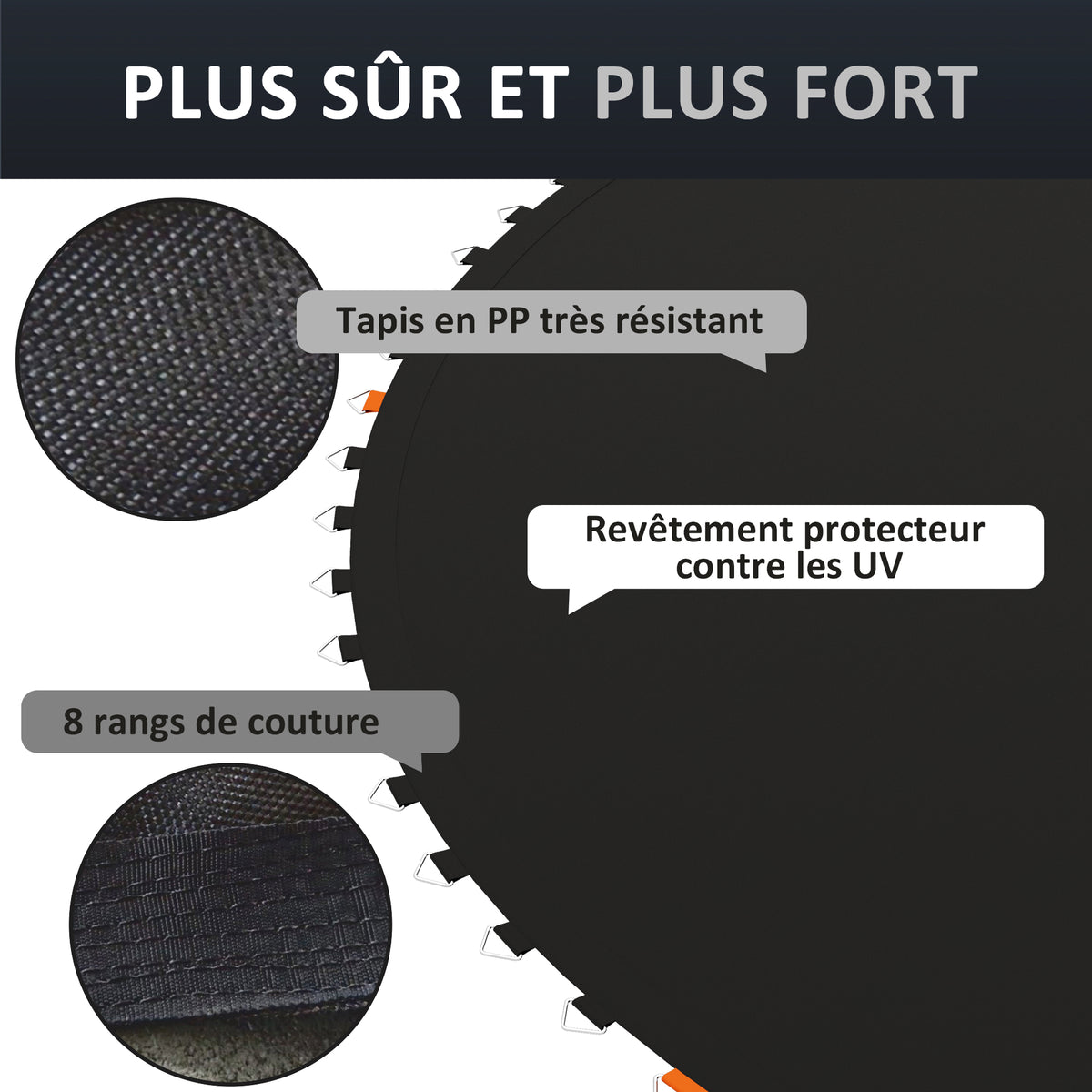 Tapis de rechange pour trampoline tapis de saut de remplacement, compatible trampoline Ø 3,7 m et ressorts de 14 cm-5