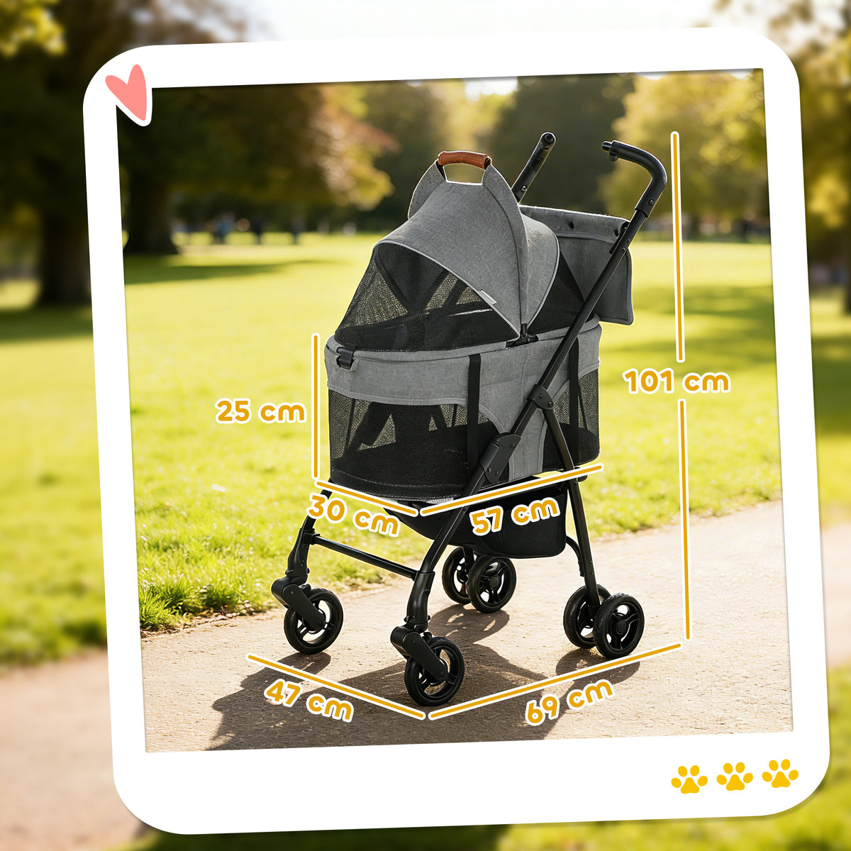 Poussette pour Chien Pousse-Chien 3 en 1 Détachable Pliable Nacelle Amovible et Sans Fermeture Éclair Suspension Gris-2
