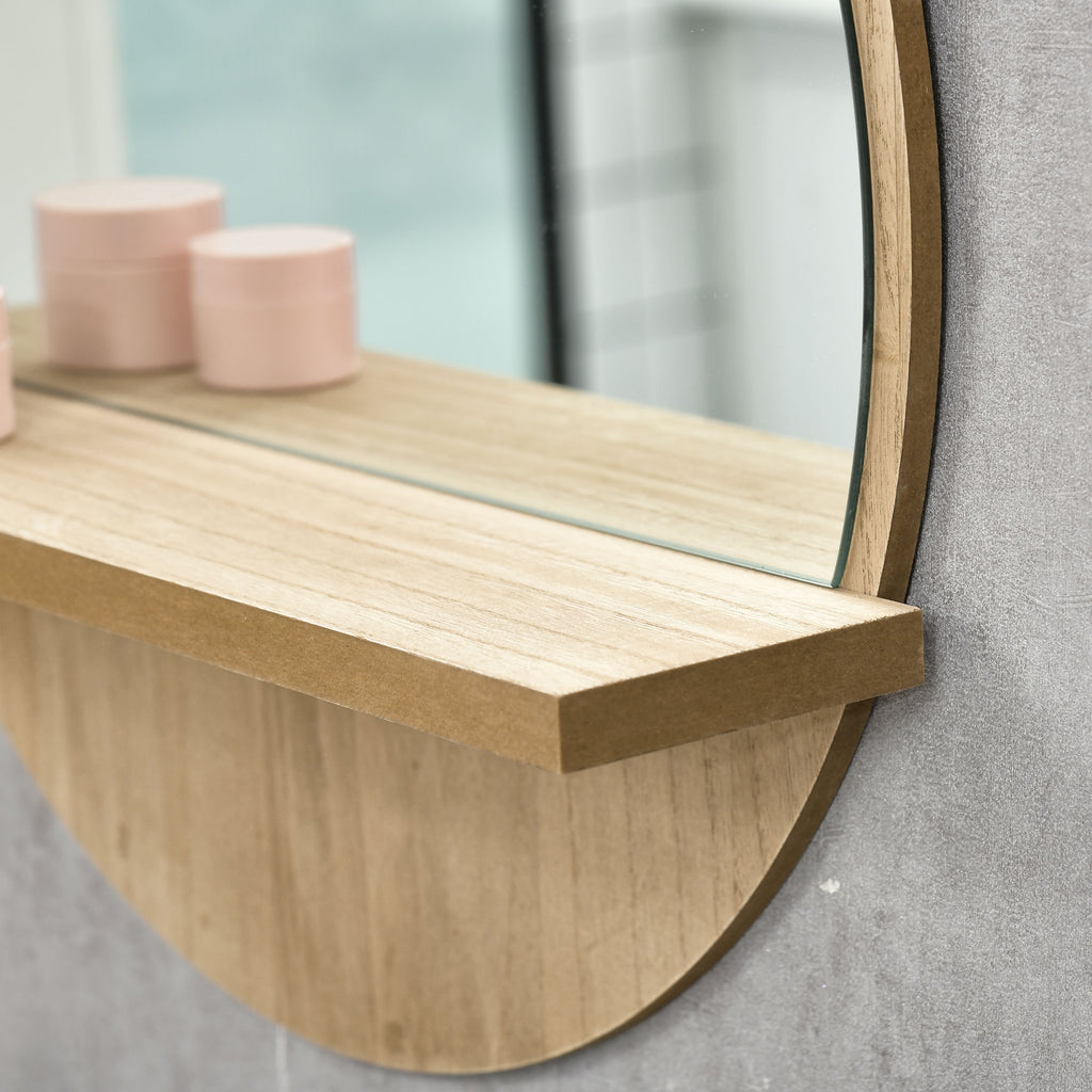 Miroir rond mural de salle de bain avec 1 étagère de rangement - Ø 45 x 10H cm - panneau de particules-8