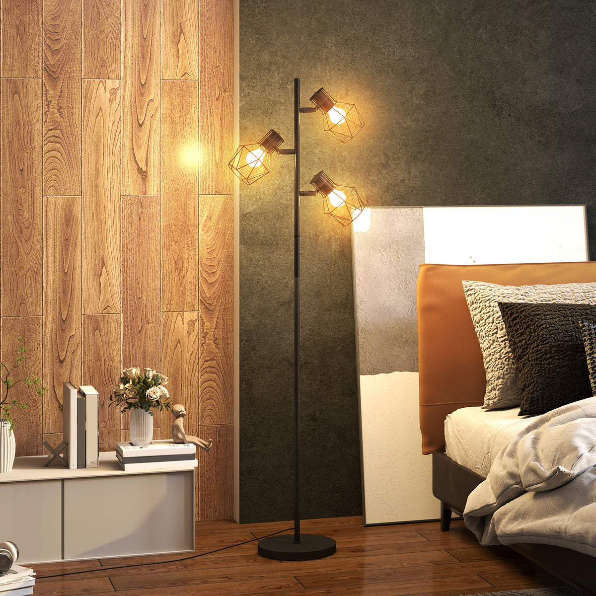 Lampadaire sur pied salon lampe sur pied 3 lumières adaptée aux ampoules E27 (non incluses) 41 x 28 x 169 cm noir-1