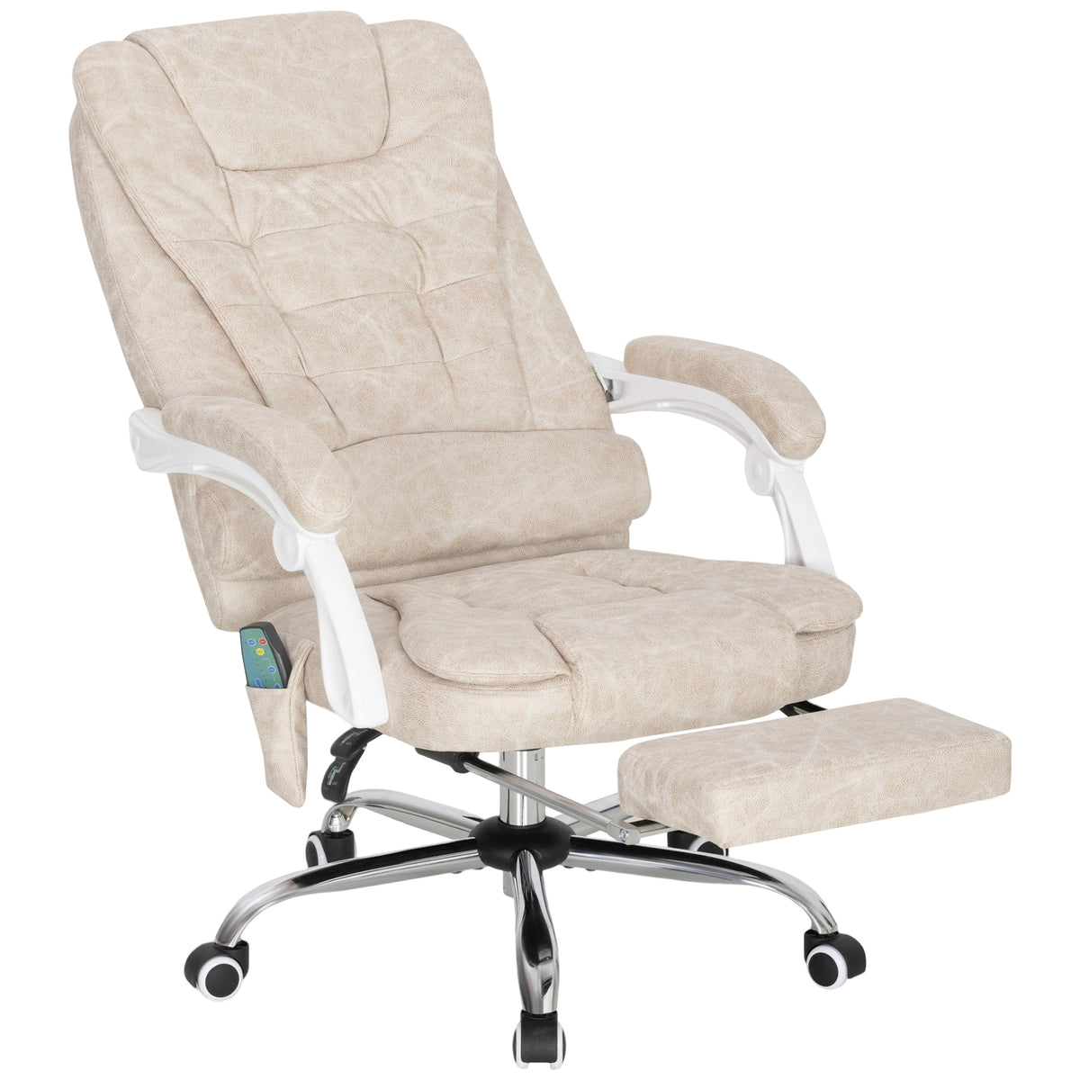 Fauteuil de bureau massant et chauffant, chaise de bureau, hauteur réglable, dossier inclinable, 65x70x111-119cm, crème-0