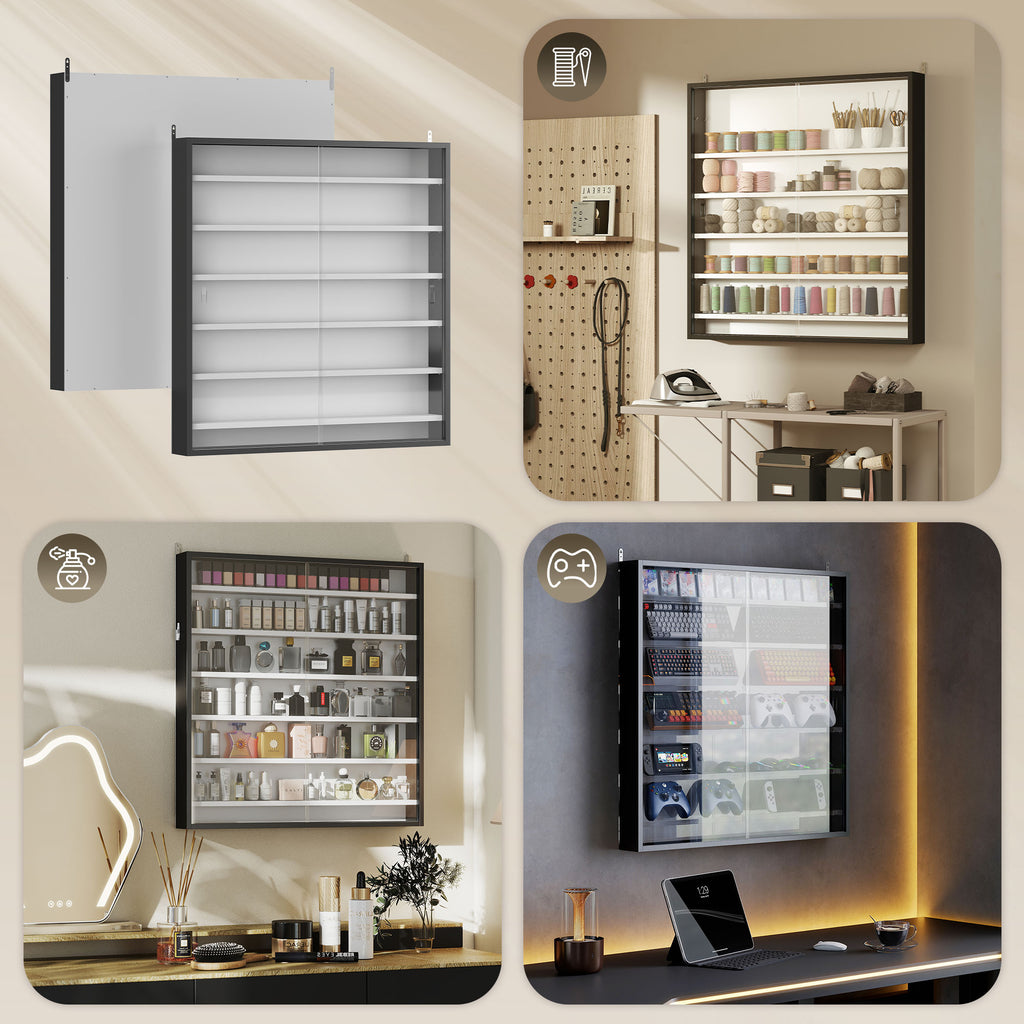 Vitrine pour collection vitrine murale 80 x 9,5 x 83 cm 6 étagères réglables en hauteur 2 portes coulissantes en verre-6