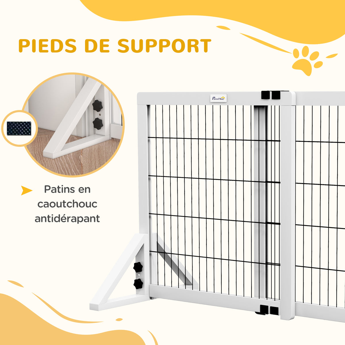Barrière de sécurité pour chien barrière de protection à 2 panneaux largeur réglable 63-106 cm en bois acier blanc-6