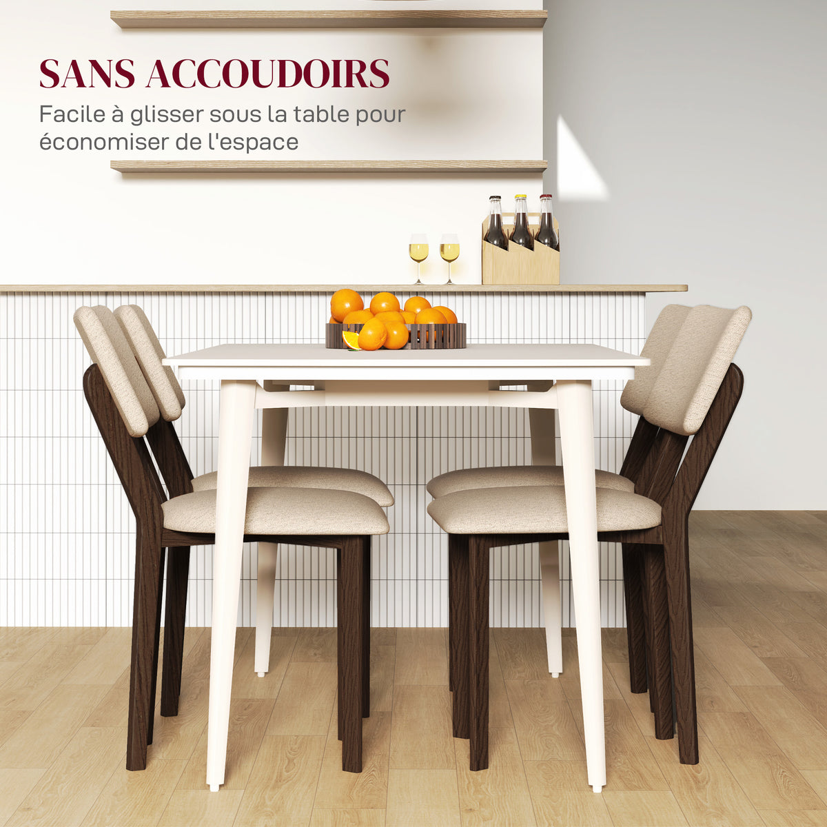 Lot de 2 chaises salle à manger chaises de cuisine avec dossier pieds en bois tissu effet lin 49 x 56 x 85 cm beige-6