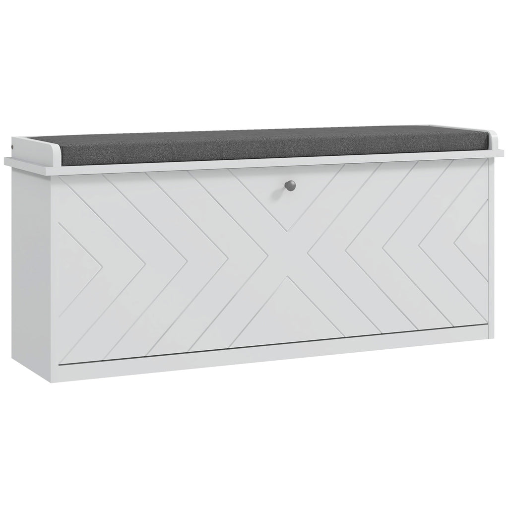 Banc à chaussures avec tiroir rabattable, coussin d'assise et étagère réglable, 100 x 26 x 48 cm, blanc-0