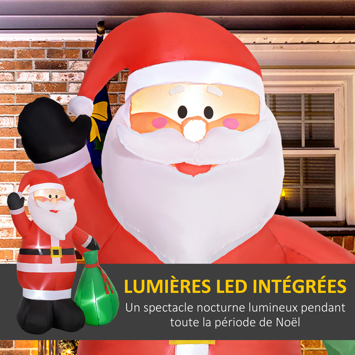 Père de Noël gonflable de 180 cm avec lumières LED, matériel fixation et souffleur, intérieur et extérieur-3