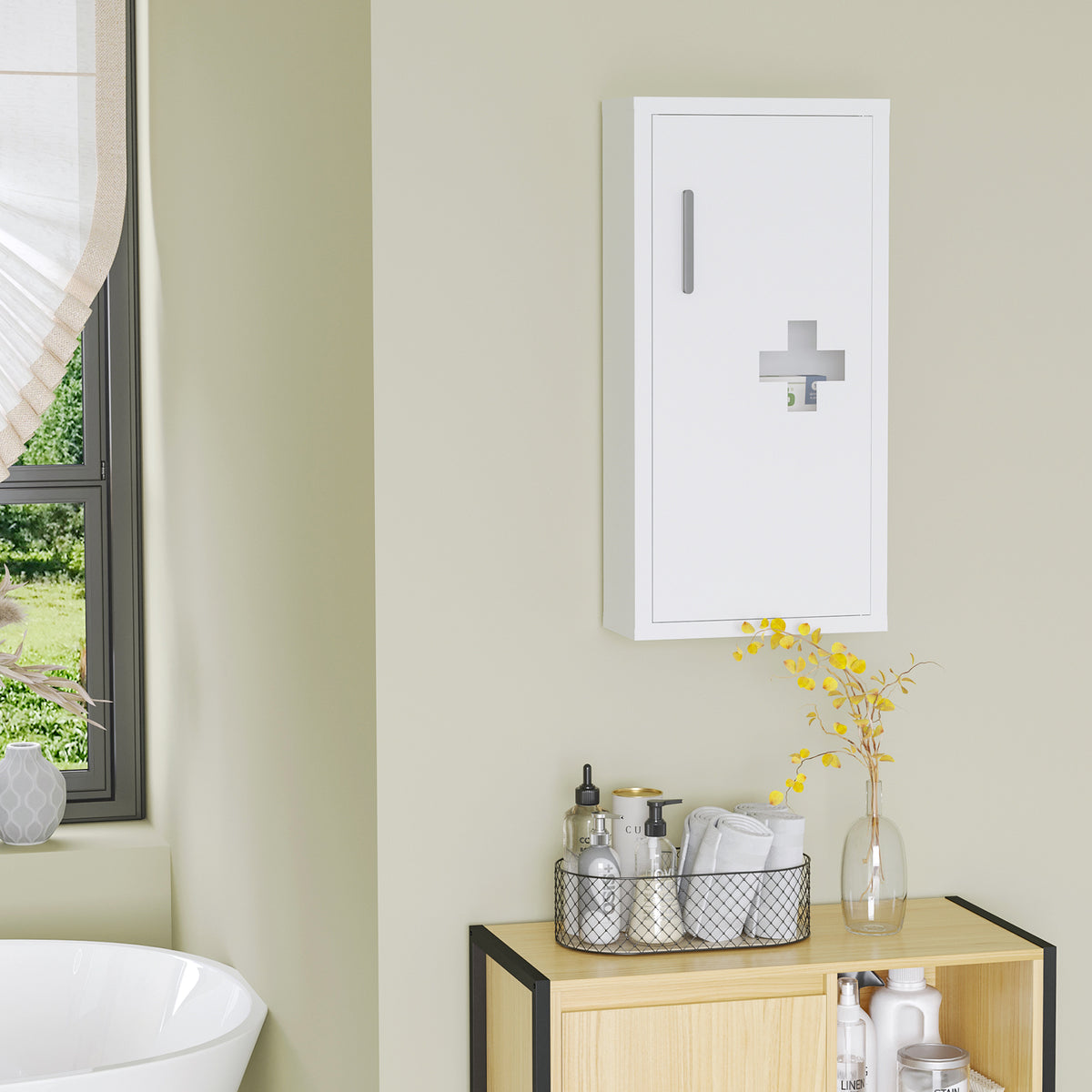Armoire à pharmacie murale 2 étagères 3 niveaux avec porte aimantée métal 30 x 12 x 60 cm blanc-6