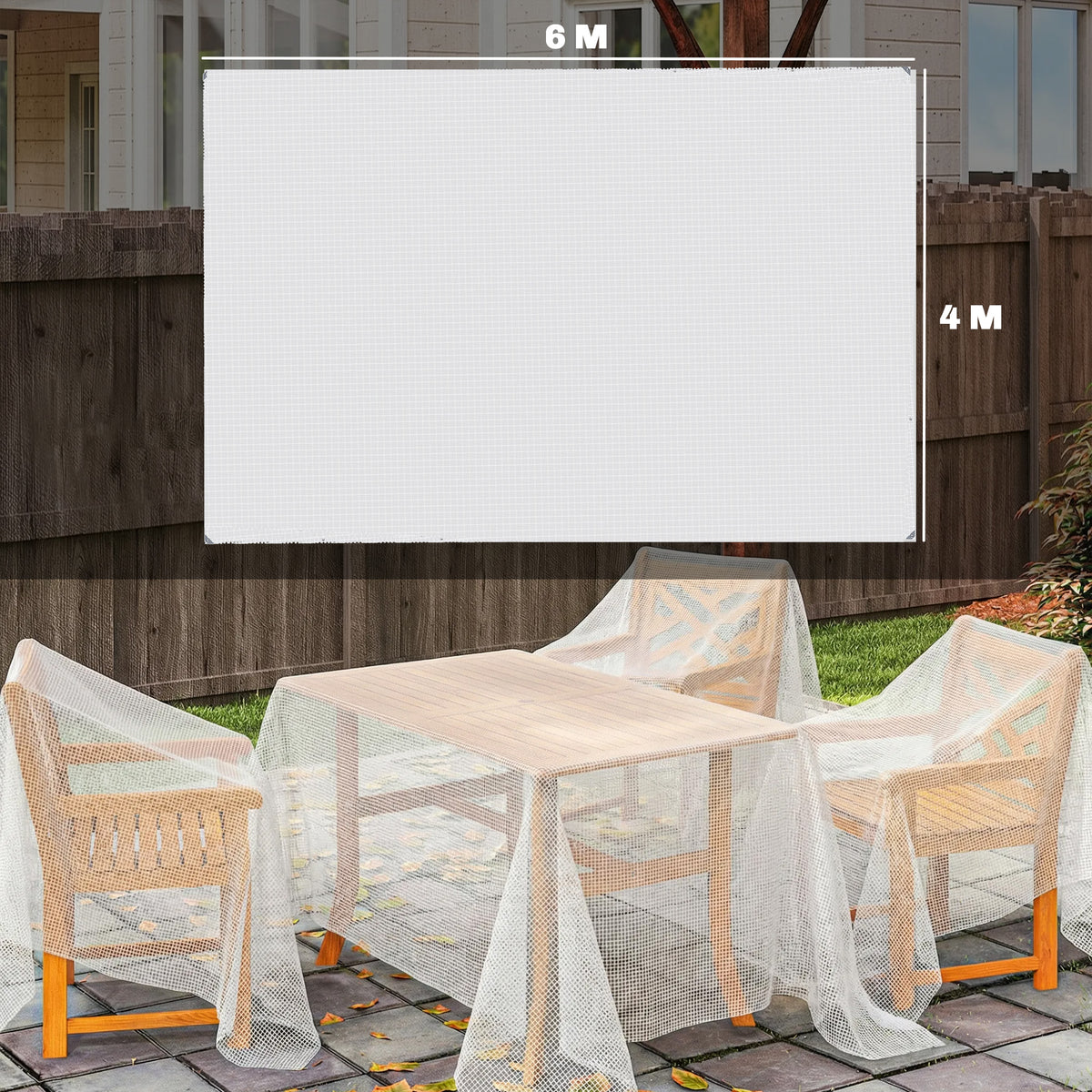 Bâche de Protection 6x4 m en PE 140 g/m² avec 20 Œillets Renforcés, Bâche Imperméable Anti-UV pour Jardin Piscine, Blanc-2