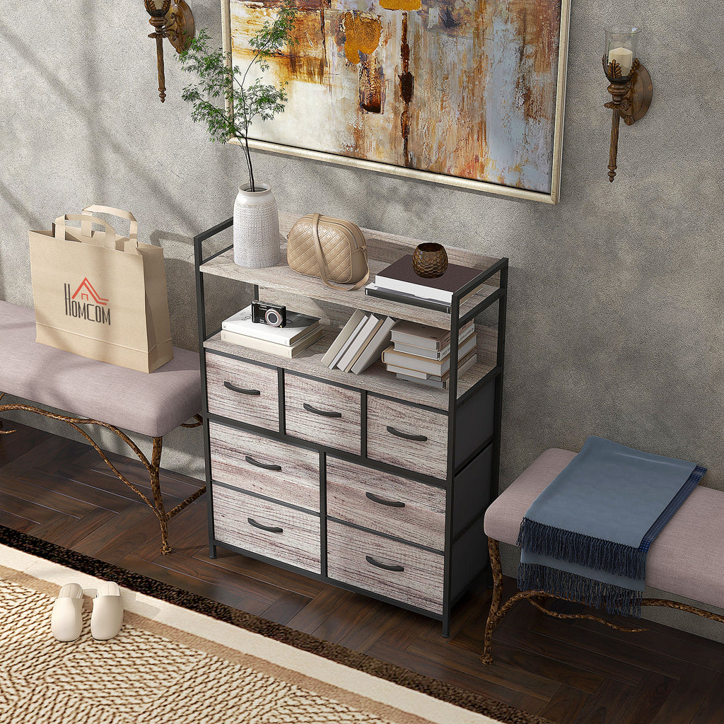 Meuble de rangement commode 7 tiroirs en tissu pliables et amovibles étagères ouvertes, gris-9