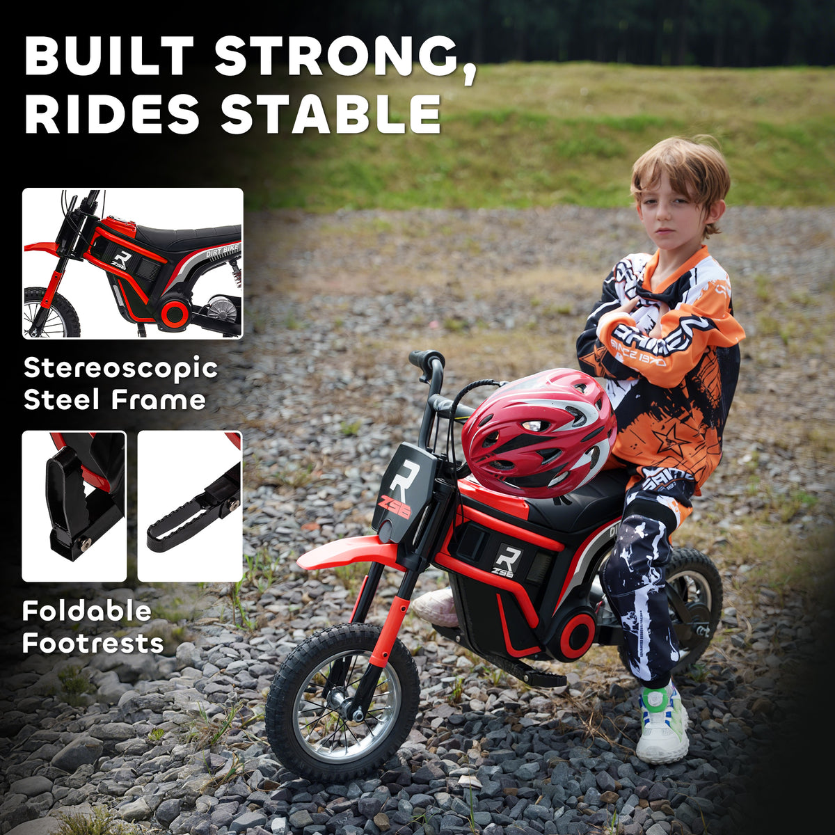Moto cross électrique enfant moto électrique enfants moteur 350 W batterie 12V 8-16 km/h pneus gonflables 12'' rouge-8