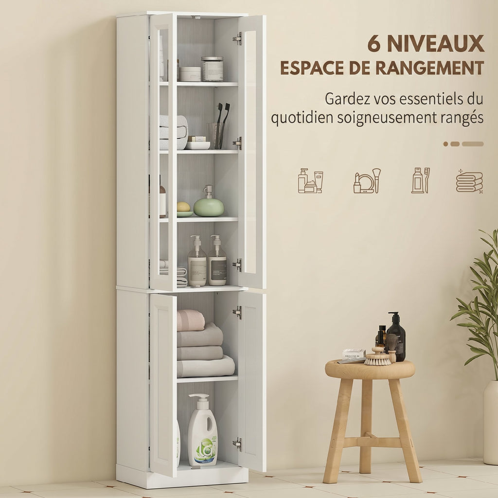 Meuble de Salle de Bain 6 niveaux, Meuble de Rangement avec 4 Portes à Fermeture Douce et Étagères Réglables, Blanc-3