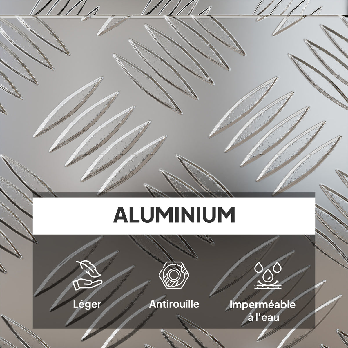 Boîte de rangement - boîte à outils en aluminium - caisse à outil alu. verrouillage clé dim. 50L x 15,5l x 20,5H cm - argent-3