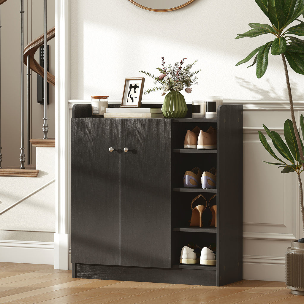 Meuble de rangement à chaussures pour entrée 12 paires - armoire à chaussures avec 4 compartiments ouverts- noir-9