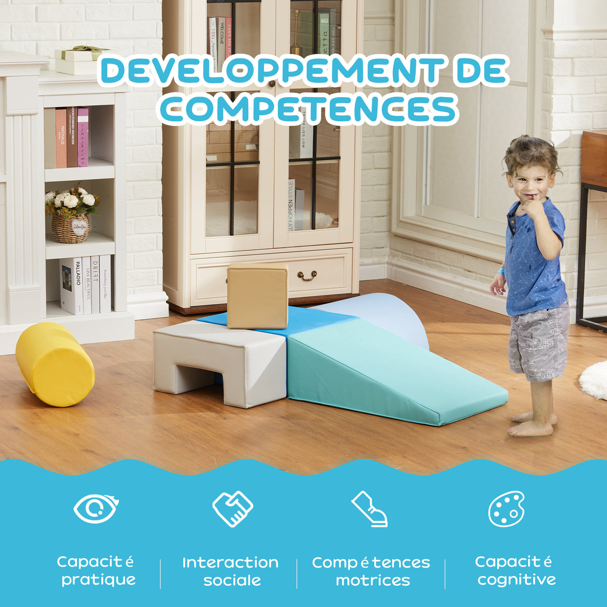 6 blocs de construction en mousse XXL - jeux éducatif - module motricité - certifiés normes EN71-1-2-3 - mousse PU 20D-4