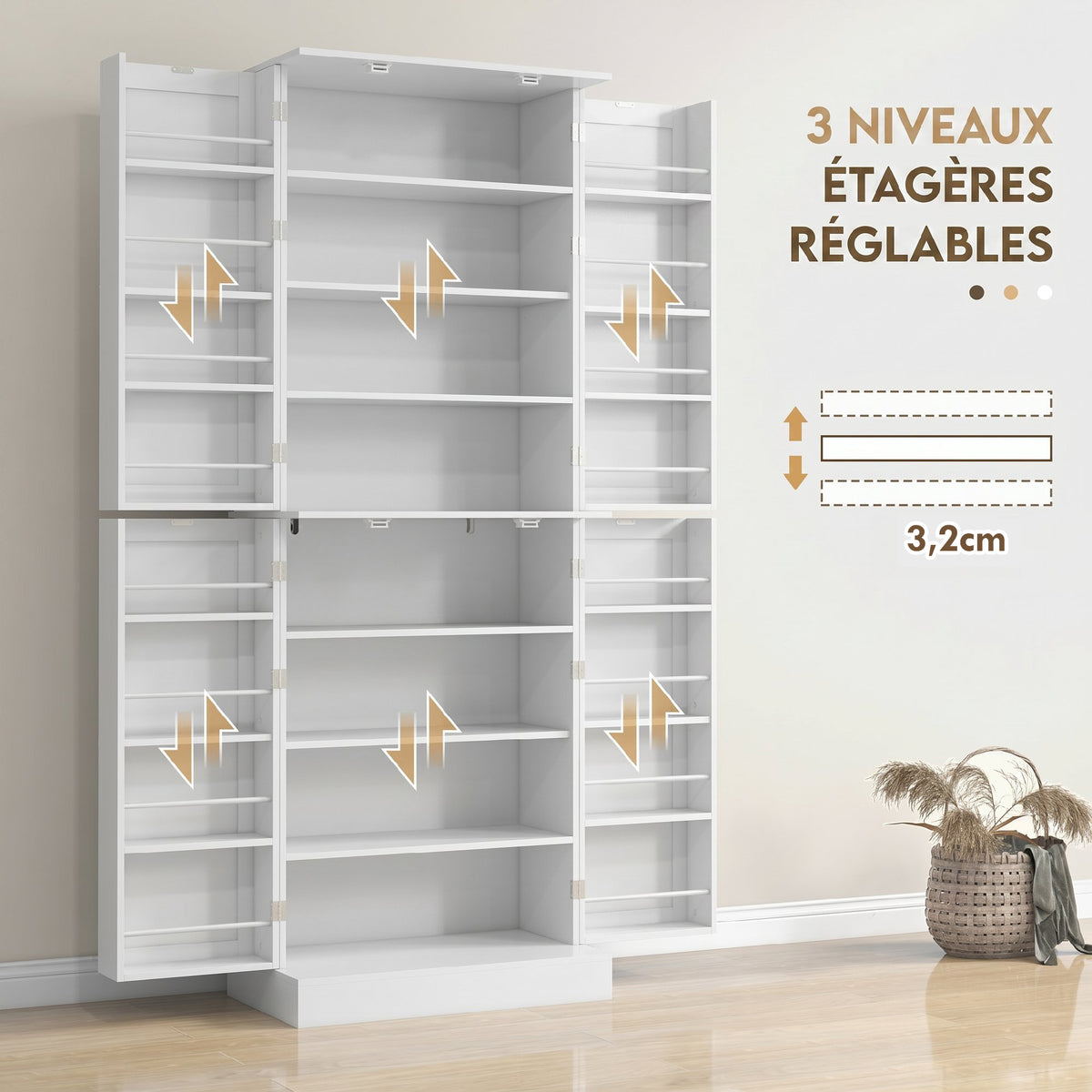Armoire de cuisine buffet cuisine avec placards, étagère réglable et porte-épices, 60 x 35 x 166 cm, blanc-4