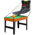 Table MultiJeux 5 en 1 Babyfoot Billard Air Hockey Ping-Pong et Basket Accessoires 134x108x144cm Marron Noyer-0