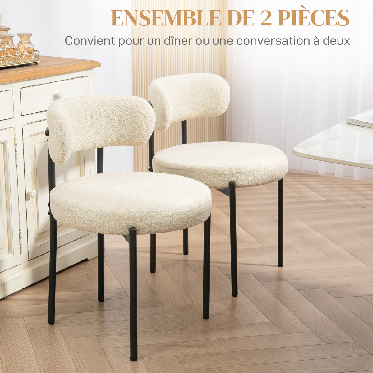 Lot de 2 chaises de salle à manger avec dossier en tissu pieds en acier 51 x 51 x 76 cm beige noir-3