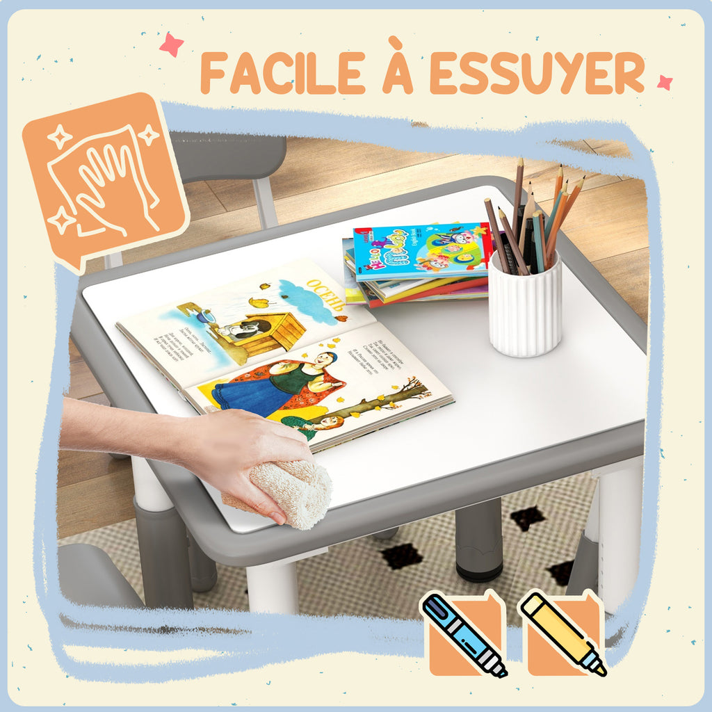Ensemble 1 table et 4 chaises pour enfants à hauteur réglable, set de 5 pièces, gris-5