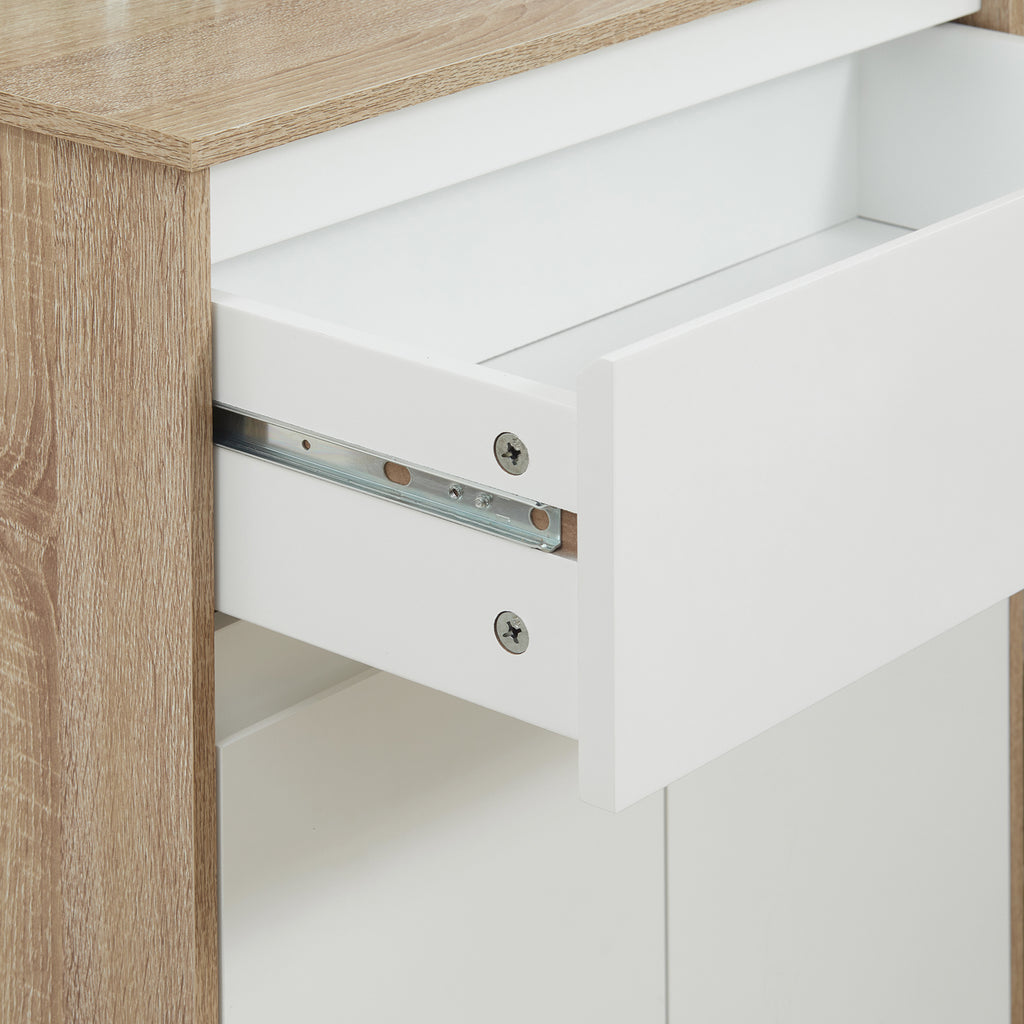 Meuble de salle de bain, meuble de rangement, tiroir et placard double porte, 60x30x90cm, blanc et effet bois naturel-7
