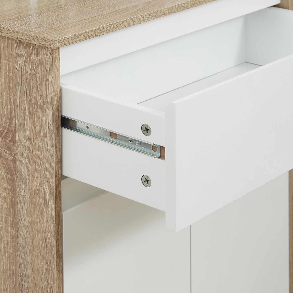 Meuble de salle de bain, meuble de rangement, tiroir et placard double porte, 60x30x90cm, blanc et effet bois naturel-7