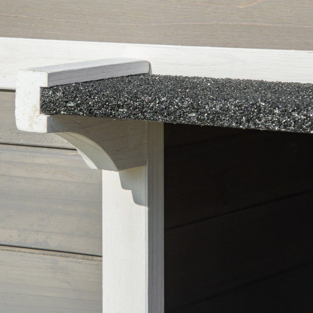 Maisonnette pour chats niche extérieure surélevé avec terrasse étanche en bois, dim. 115L x 66,5P x 74,7H cm, gris-7