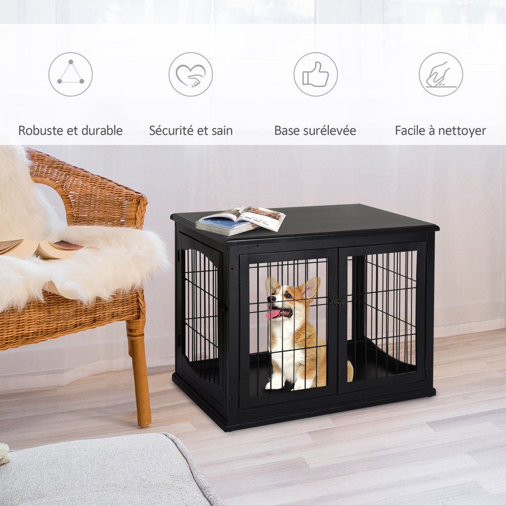 Cage pour chien animaux meuble cage chien intérieur en bois MDF classe E1 3 portes verrouillables max. 30 Kg dim. 81L x 58l x 66H cm noir-3