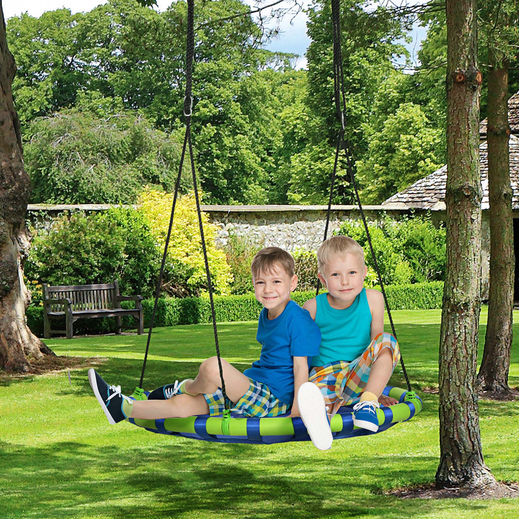 Balançoire nid d'oiseau ronde hauteur réglable à suspendre enfant adulte jardin capacité de charge 150 kg Ø 100 cm bleu-9
